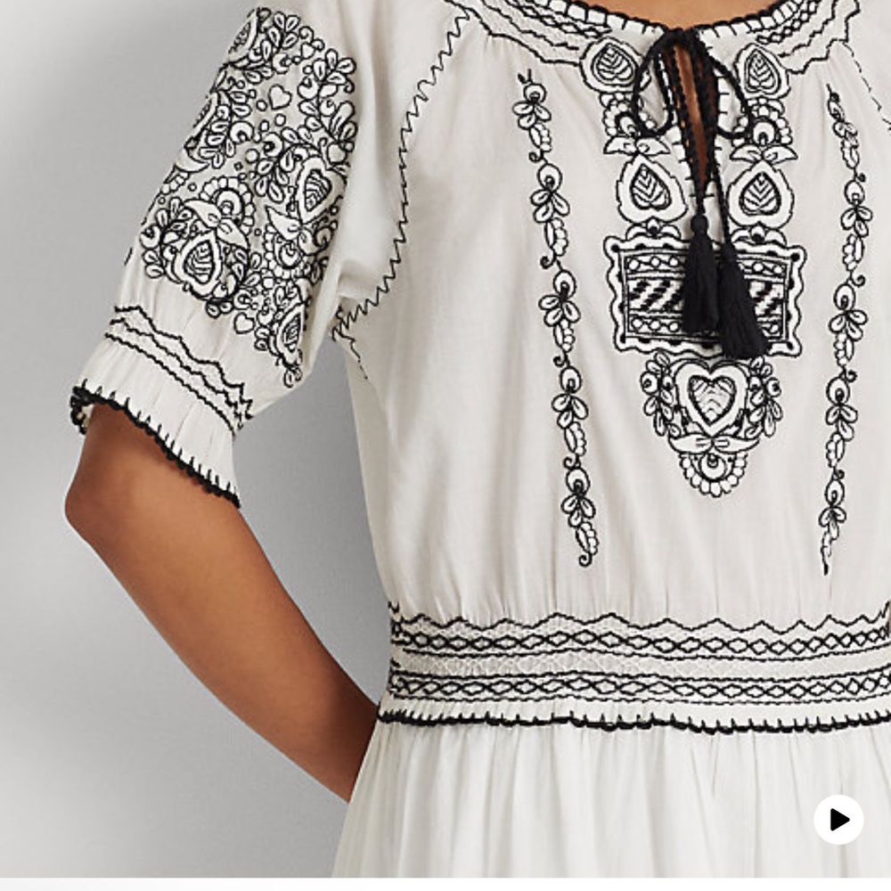 NWT Women Lauren Ralph Lauren Embroidered Cotton Voile Dress White  Lined Sz 10